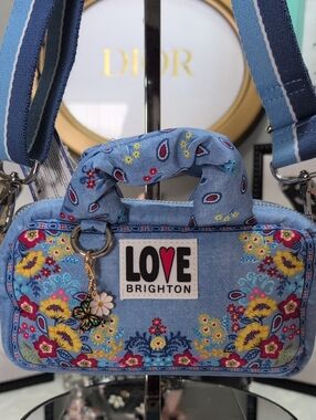 Brighton Bandana LOVE Blue Denim/ Multi colored 2-Way Bag NWT 🔥